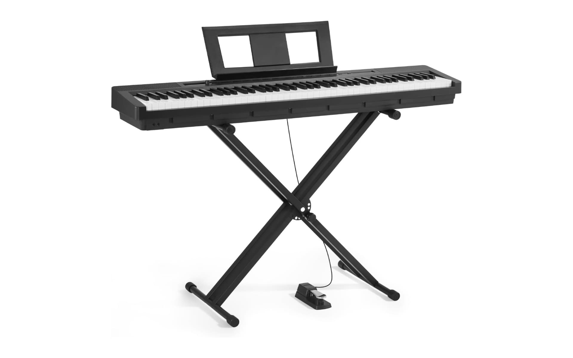 Digital piano and keyboard rental Singapore - 88-key digital piano on an X-stand with sustain pedal